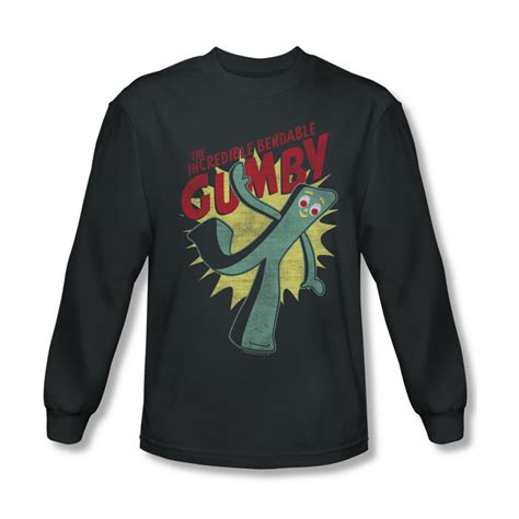 Gumby Shirt Bendable Long Sleeve Charcoal Tee T Shirt Gumby Bendable