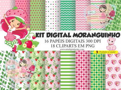 Papel Digital Moranguinho - KIT DIGITAL MORANGUINHO GRÁTIS
