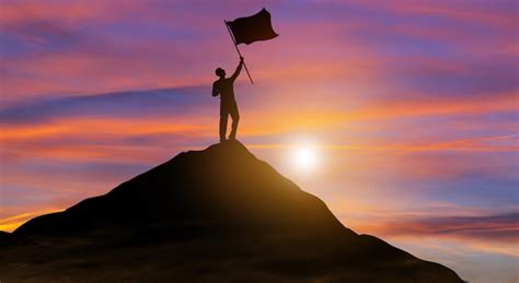 Premium Photo Businessman With Flag On Top Of Mountain Success