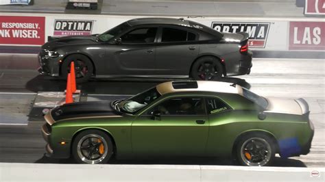 Chevy Camaro Ss Drags Dodge Charger Srt Hellcat Wheelslip Galore