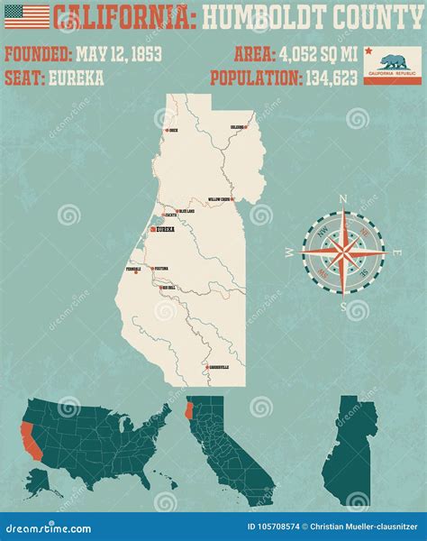 California - Humboldt County Map Vector Illustration | CartoonDealer