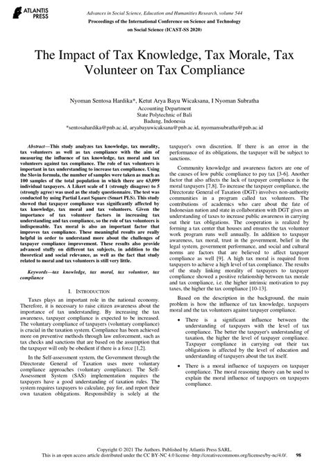 Pdf The Impact Of Tax Knowledge Tax Morale Tax Volunteer On Tax