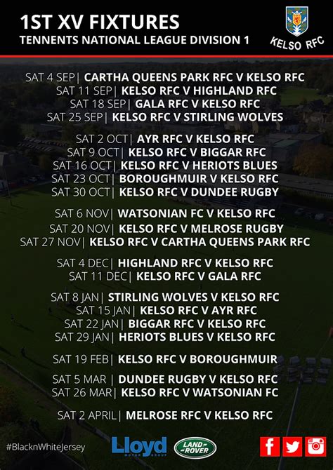 2021-22 1st XV Fixtures | Kelso Rugby Club