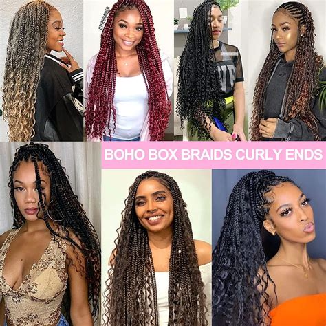 Unionbeauty 24 Boho Box Braids Crochet Hair 8 Packs | Curly Ends ...