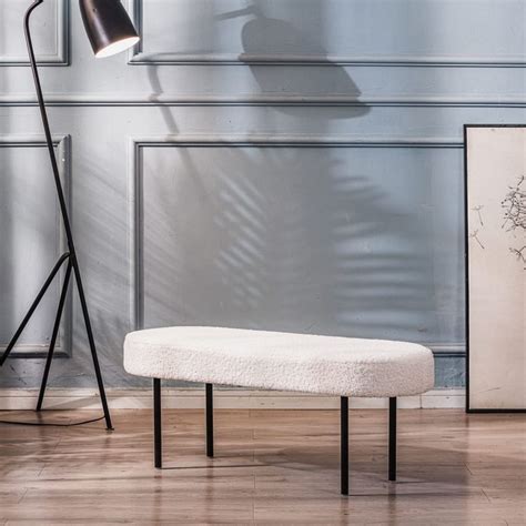 Banc En M Tal Et Bouclettes Blanches Maisons Du Monde Textiles