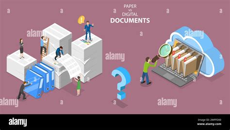 3D Isometric Flat Vector Conceptual Illustration Of Paper VS Digital