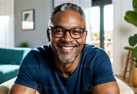 AI Generated Smiling Mature Man Wearing Spectacles Looking At Camera Stock Photo At