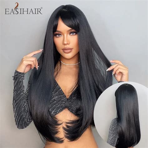 Long Wig Natural Black Color Women Hair Wig Natural Black Long Straight Black Aliexpress