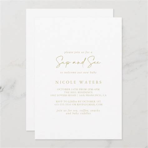 Calligraphy Modern Elegant Gold Sip And See Invitation Zazzle Sip