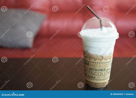 Iced Mocha With Straw In Plastic Cup Stock Image Image Of Coffee