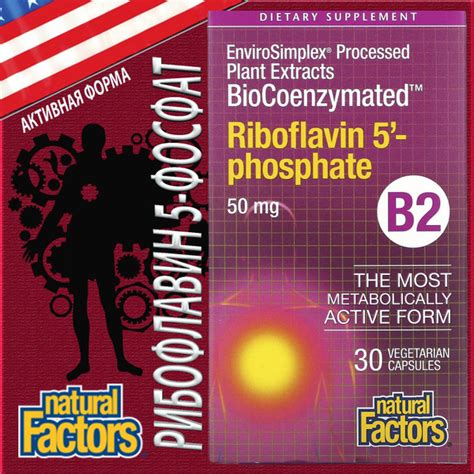 BioCoenzymated B2 рибофлавин 5'-фосфат 50мг/30капсул Natural Factors ...
