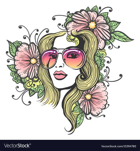 Hand Drawn Girl Face With Flowers Royalty Free Vector Image