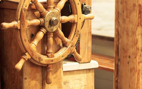 Yachting Ship Wooden Steering Wheel Sailboat Detail Stock Image