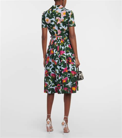 Floral Cotton Poplin Midi Dress In Multicoloured Oscar De La Renta