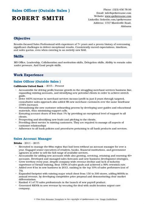 Sales Officer Resume Samples Qwikresume