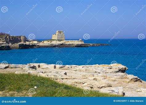 Scenic Rocky Cliffs On The Waterfront Of Salento Stock Image Image Of