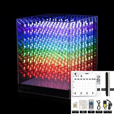 Diy Kit Rgb Led Cube 8x8x8 3d Polychrome Soudé Pcb Board Case Music