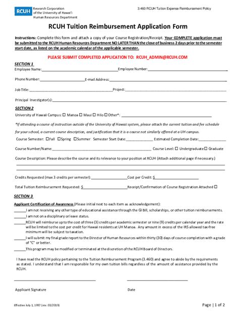 Fillable Online Rcuh Tuition Reimbursement Application Form Fax Email