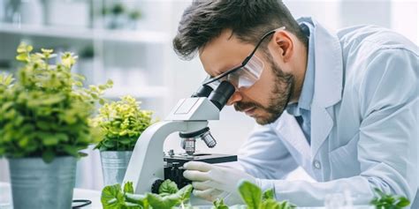 Premium Photo Scientist Examining Plant Samples Under A Microscope