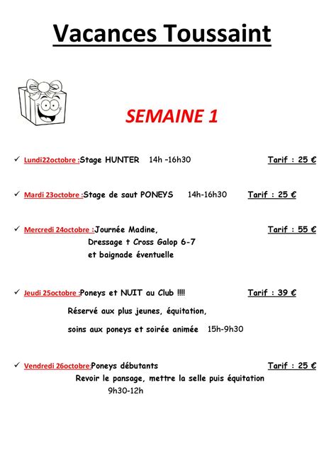 Programme Des Vacances De Toussaint Ferme Equestre Du Vieux Fey