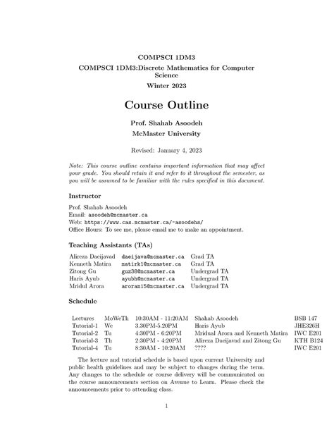 Outline COMPSCI 1DM COMPSCI 1DM3 Discrete Mathematics For Computer