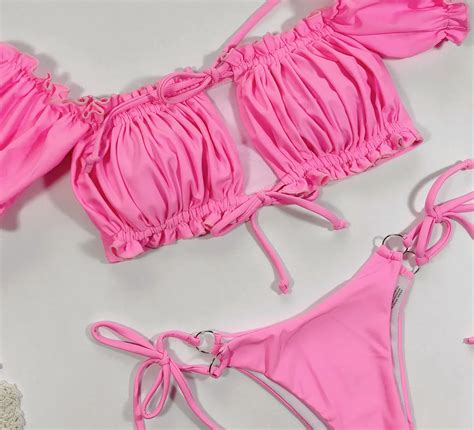 New Design Women Bikini Swimwear Ruffle Monkini Swimsuit Off Shoulder Girls Bikini Set