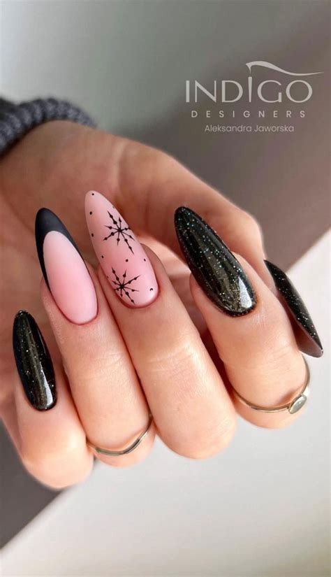 50 Best Holiday Nail Art Ideas And Designs Shimmery Black Snowflake Nails