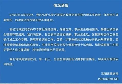 武汉小学生校内被撞身亡，官方通报：刑拘，正副校长均免职。知情人爆料 孩子 进行 肇事