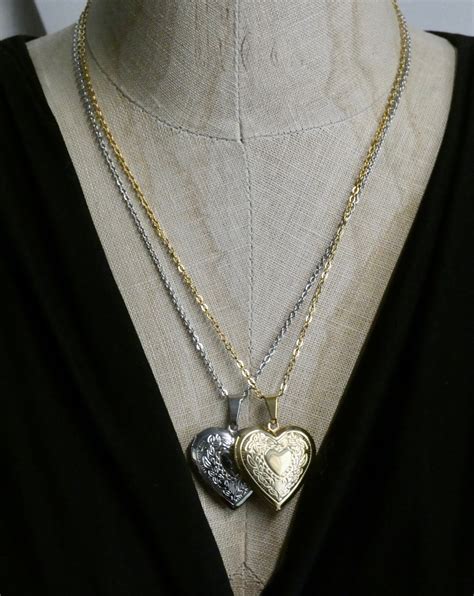 Gold Heart Locket Necklace Etsy