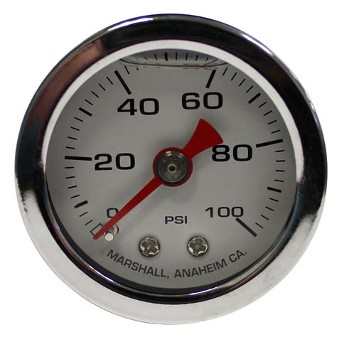 Marshall Liquid Filled Fuel Pressure Gauge 100 PSI 1 6 OD White