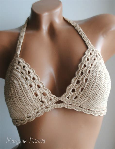 Lace Crochet Bikini Top Crochet Top Camel Color Etsy