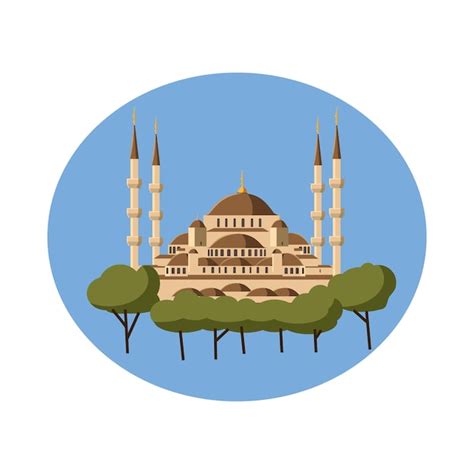 Moschee Ikone im Cartoon Stil auf weißem Hintergrund Premium Vektor