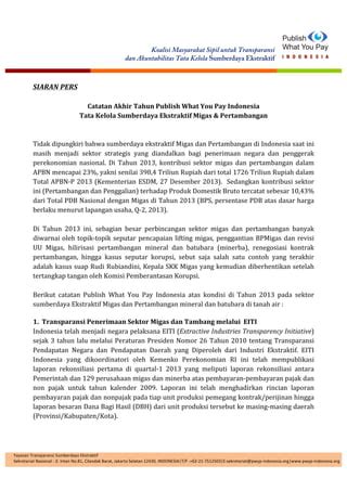 Catatan Akhir Tahun 2013 Tata Kelola Migas Tambang Di Indonesia PDF