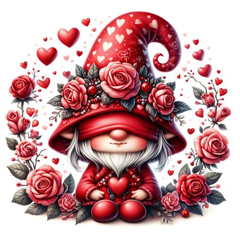 Watercolor Valentines Gnome Clipart Valentine Printable