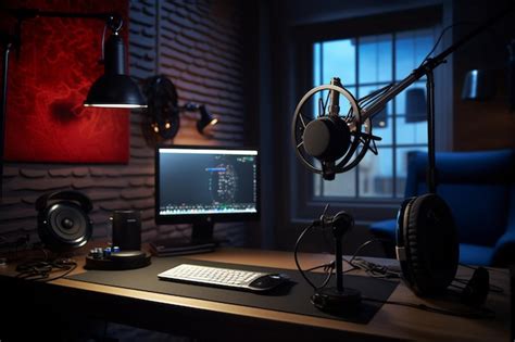 Premium Ai Image A Voiceover Artists Recording Setup Featuring A Mi