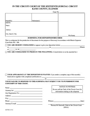 Fillable Online Sup Subpoena For Deposition Records Fax Email