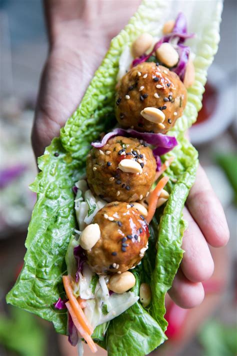 Thai Meatball Lettuce Wraps With Tangy Cabbage Slaw The Forked Spoon