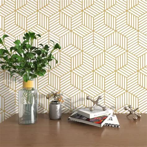 M Papel Tapiz Para Pared Cocina Hexagonal Oro Autoadhesivo Mercadolibre