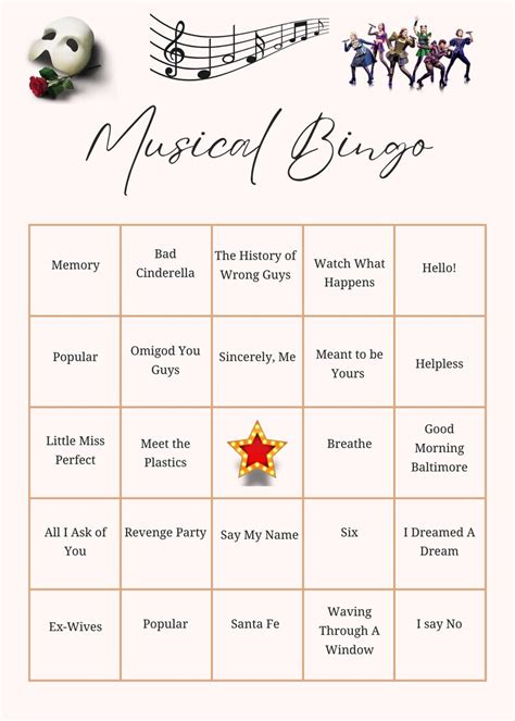 Musical Bingo Digital Print: Musical Songs Bingo Game Cards // Occasion / Birthday / Musicals ...