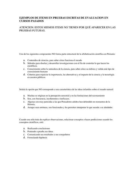 47 Ítems examen Apuntes EJEMPLOS DE ITEMS EN PRUEBAS ESCRITAS DE