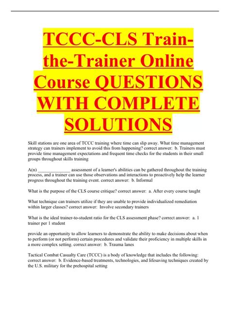 Tccc Cls Train The Trainer Online Course Questions With Complete