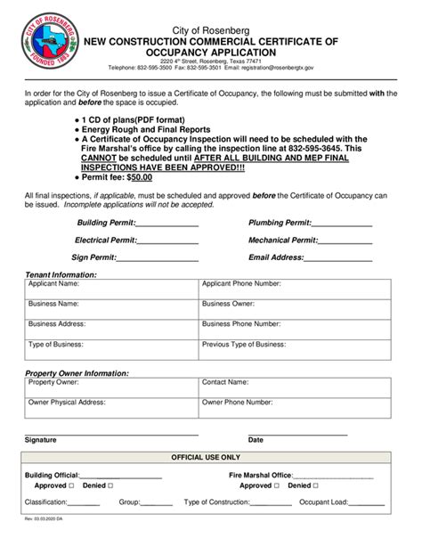 Fill Free Fillable Forms City Of Rosenberg