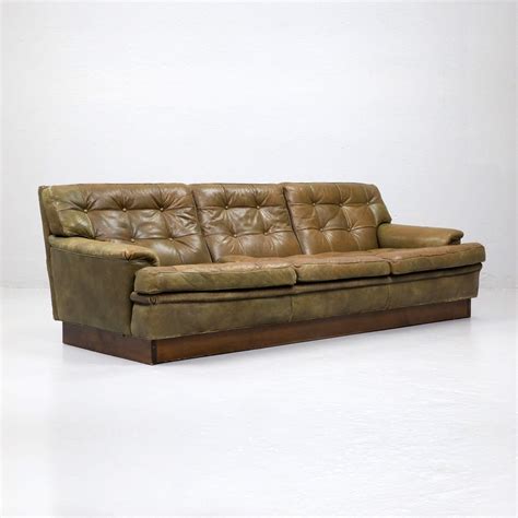 Mexico Seater Sofa In Brown Green Leather By Arne Norell For Arne