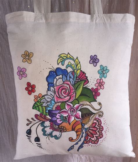 Pretty Flowers Doodles Design Hand Painted Tote Bag Cotton Bag Bolsa