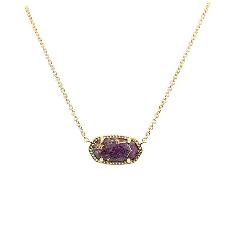 Kendra Scott Elisa Bronze Veined Purple Turquoise Gold Tone Necklace