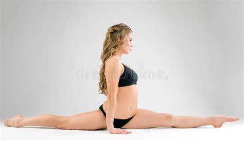 Side View Of Blonde Doing Gymnastic Splits Stock Photo Image Of