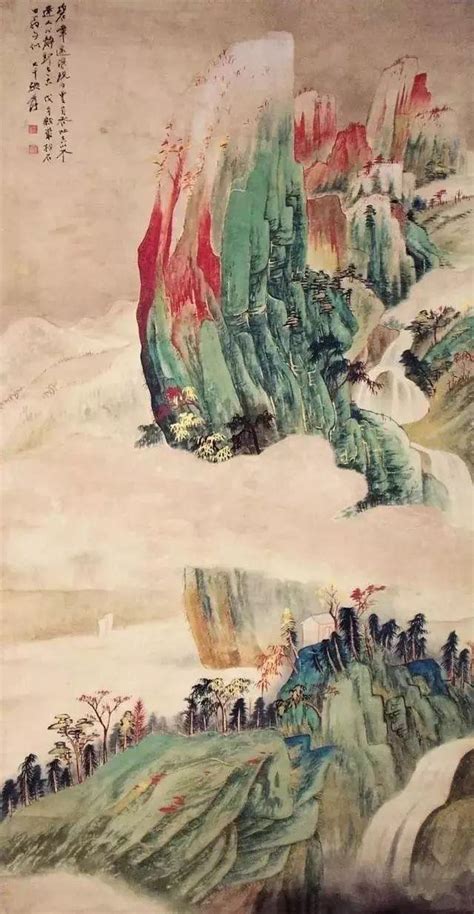 张大千的青绿山水画，真消暑！夏山山水画张大千新浪新闻