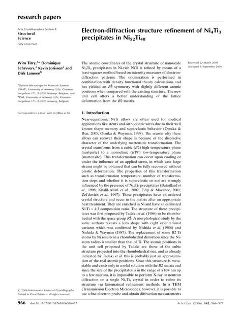 Pdf Electron Diffraction Structure Refinement Of Ni Ti