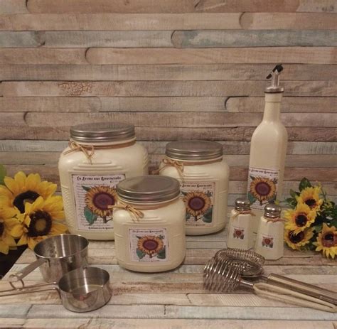 Sunflower Canister Set Of 3 In Distressed Or Regular Paint Etsy