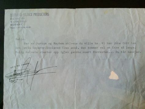 Black Metal Museum: Euronymous typewritten, signed letter 1993